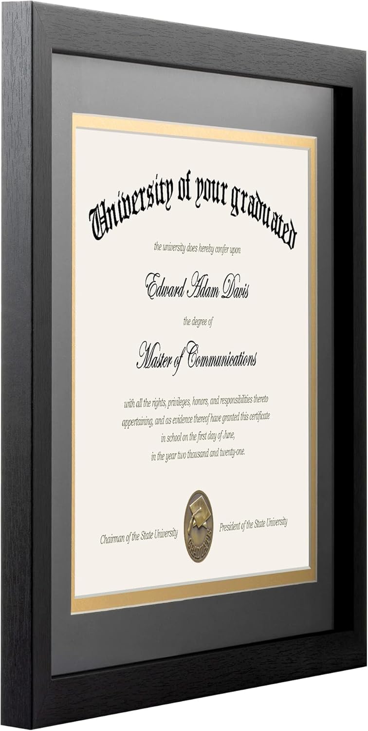 Upsimples 11x14 Diploma Frame - High Definition Glass with Black Double Mat for Wall/Tabletop