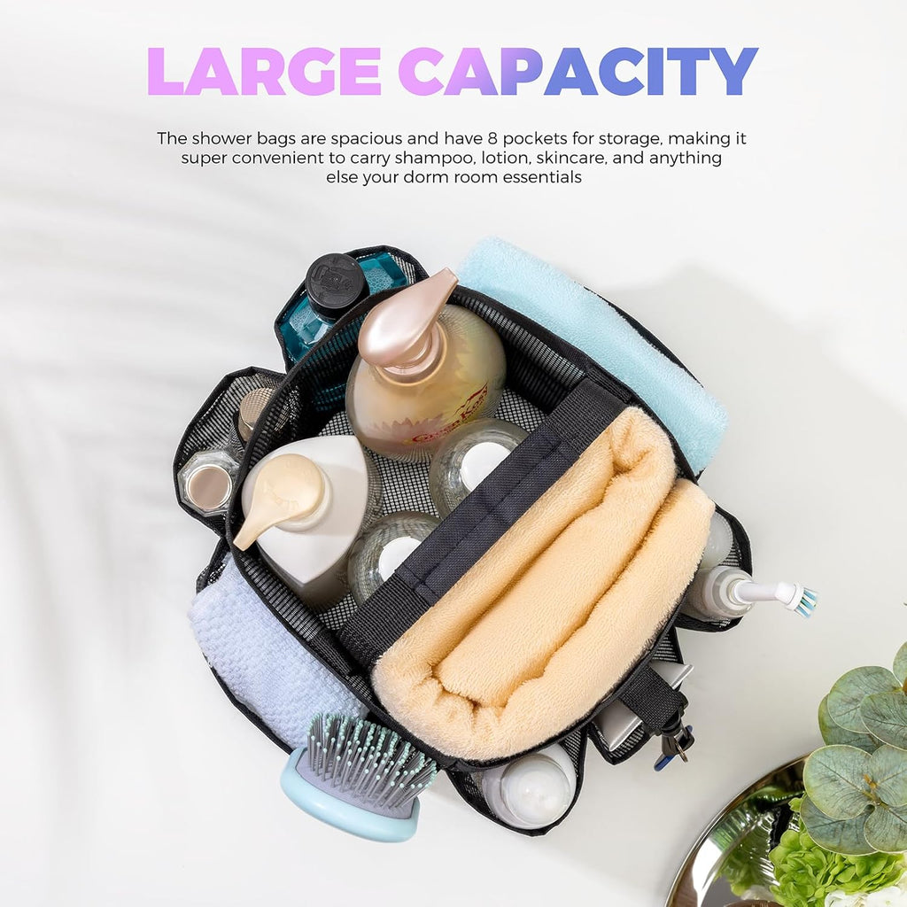 Skiennix Mesh Shower Caddy - Portable 8-Pocket Quick Dry Bag for College Dorm, Bathroom & Gym Essentials