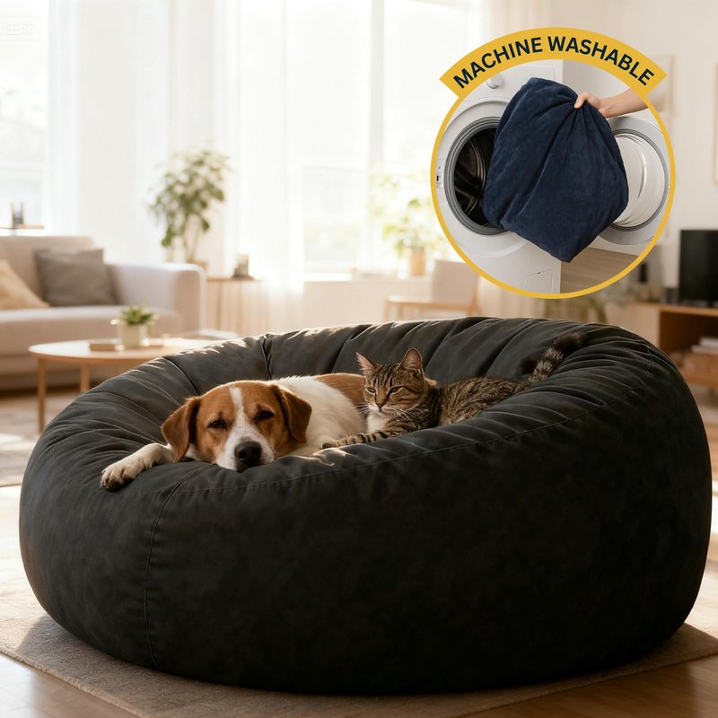 ACH Big Bean Bag Chair 3FT – Memory Foam Filled, Soft Velvet Cover, Removable & Washable – Perfect Lounging Chair for Kids & Teens – Big Bean Bag for Bedroom, Living Room, & Gaming (Black, BIG - 3FT)