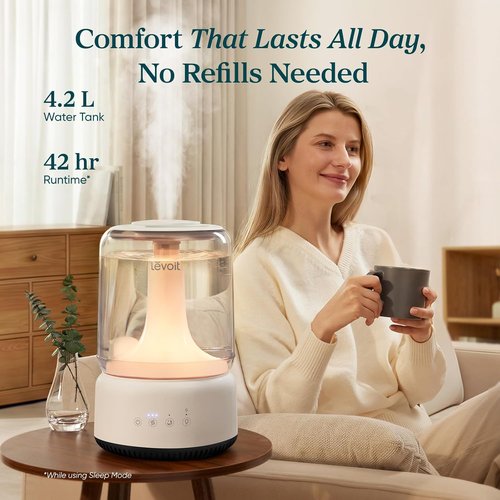 LEVOIT Humidifier - 4.2L Top Fill Design for Large Rooms | 42-Hour Runtime, Quiet Cool Mist, Easy to Clean