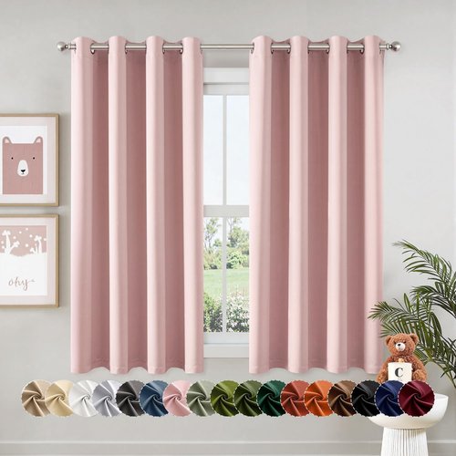 MIULEE Blackout Curtains - Baby Pink Thermal Insulated Room Darkening Drapes | 63-Inch Grommet Panels (Set of 2)