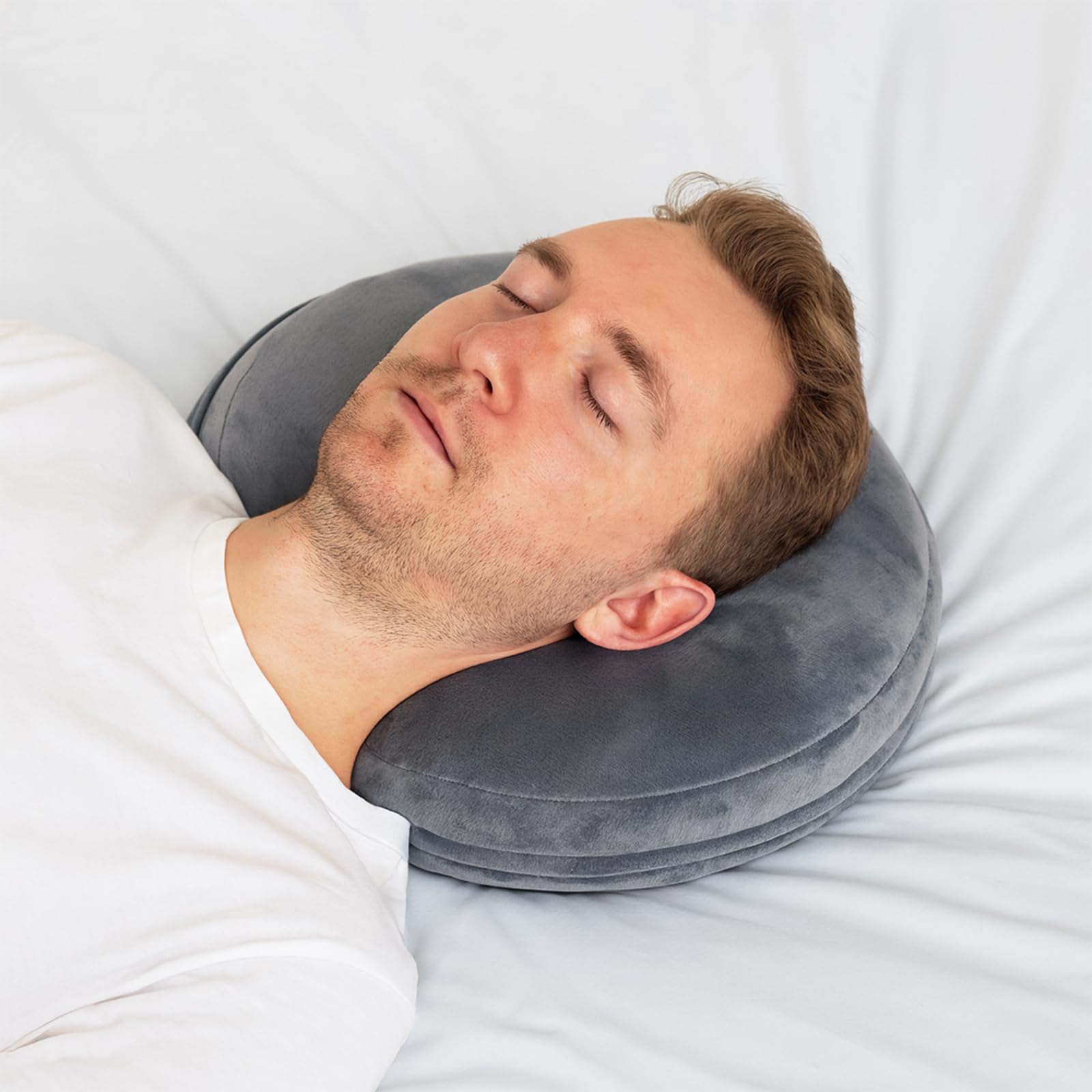 Winmany Ear Piercing Pillows with Detachable Plush Pillowcase for Side Sleepers Circle Donut Pillow for Ear Guard Protector Pain Relief Washable (Dark Grey)