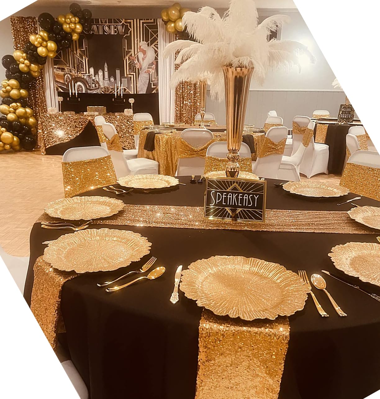10 Pack Sequin Gold Table Runners 12 x 108 Inches Glitter Golden Table Runner for Party Wedding Birthday Engagement Banquet Meeting Anniversary Christmas Dining Room Decoration