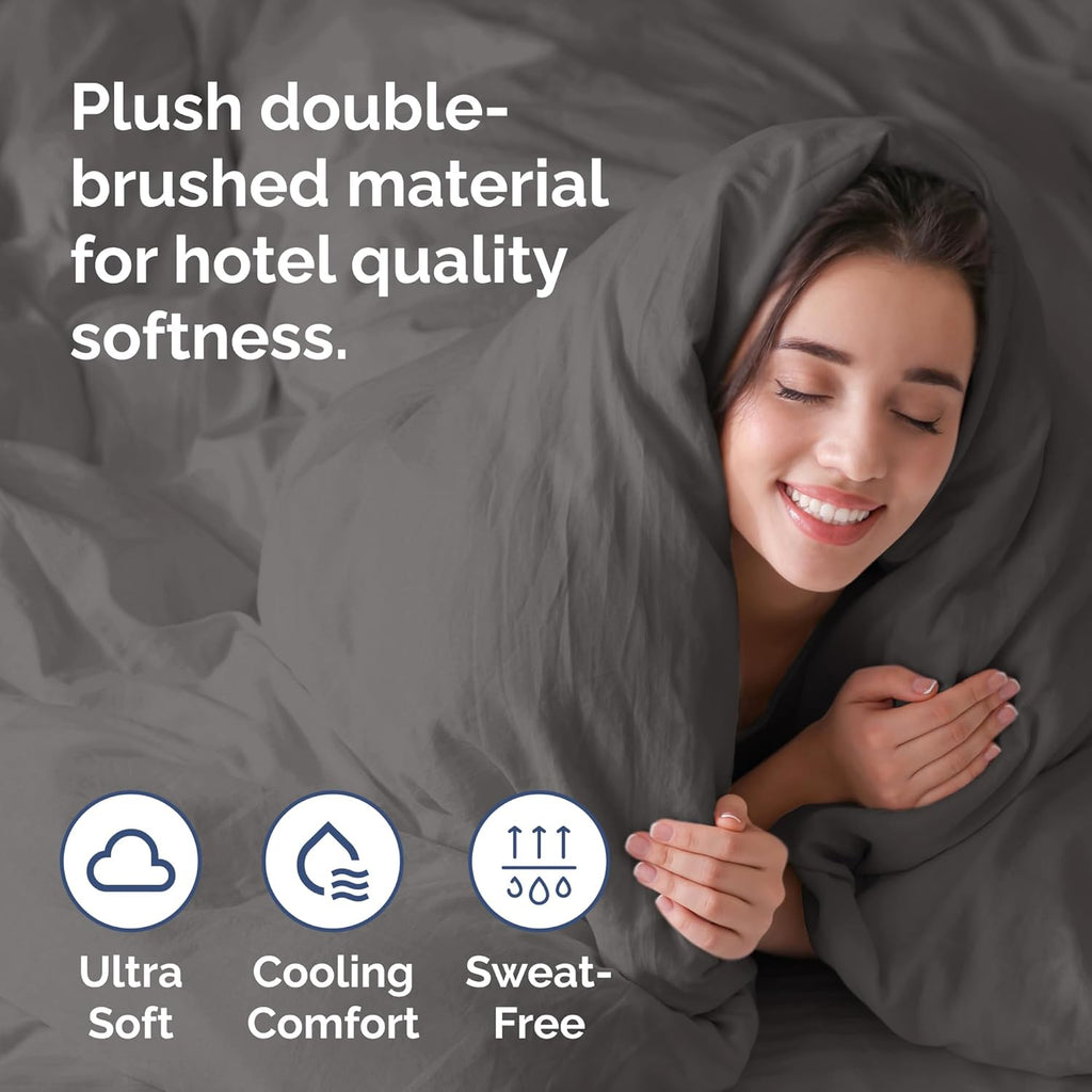 Skiennix Queen Duvet Cover Set - Extra Soft Hotel Luxury 90" x 90" with 2 Pillow Shams - Easy Care & Fade Resistant (Dark Grey)