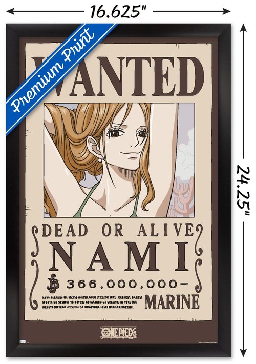 One Piece - Nami Wanted Poster Wall Poster, 22.4L" x 14.7W", Black Framed Version