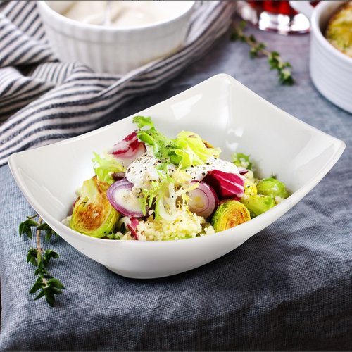 Cedilis 4 Pack Porcelain Serving Bowls, 27ounce White Rectangular Ceramic Salad Bowls, Side Serving Dishes for Veggie, Potatoes and Fruits
