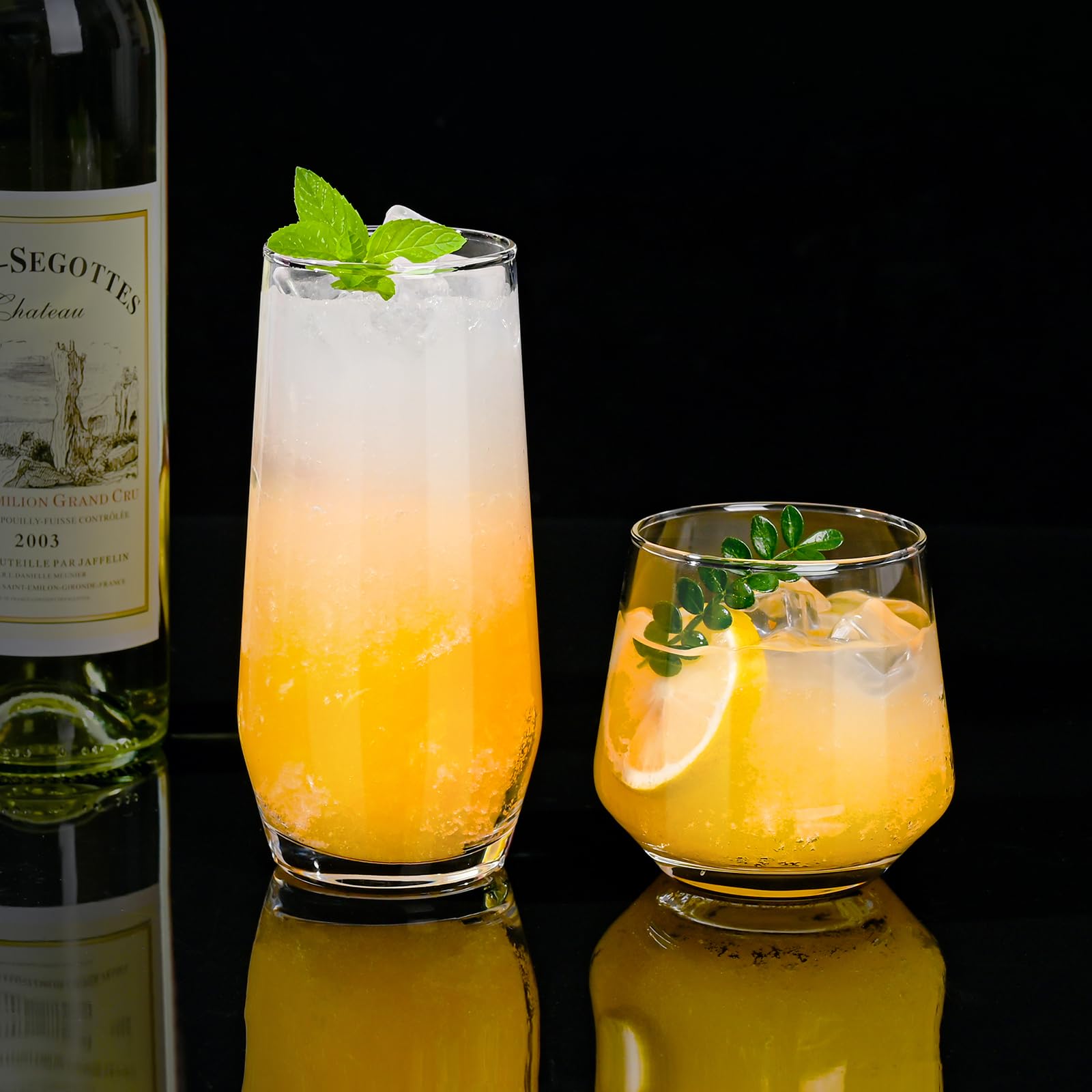 ZMOWIPDL Drinking Glasses Set of 8,Clear 13 oz & 18oz Crystal Glass Cups,Drinkware Glassware,Highball Water Tumbler,Short Stemless Wine Glasses，for Beer,Cocktail,Whiskey,Juice and Various Mixed Drinks