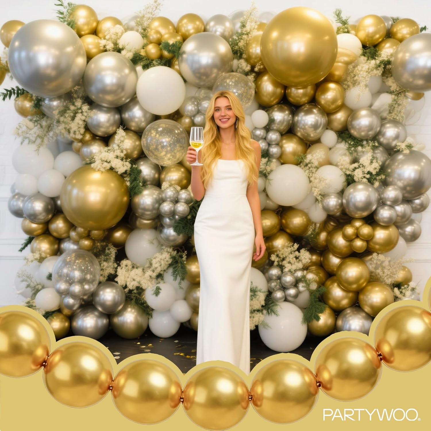 PartyWoo Metallic Gold Linking Balloons - 100pcs 6 Inch Gold Balloons for Celebrations & Events