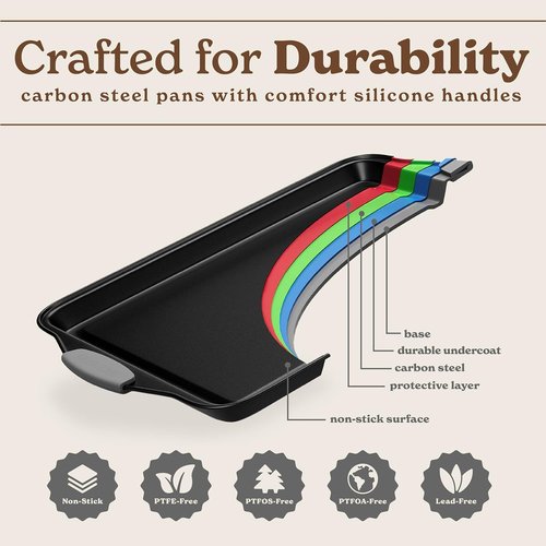 Country Kitchen Nonstick Bakeware Set - Durable & Easy Release, Stackable 4-Piece Set in Grey