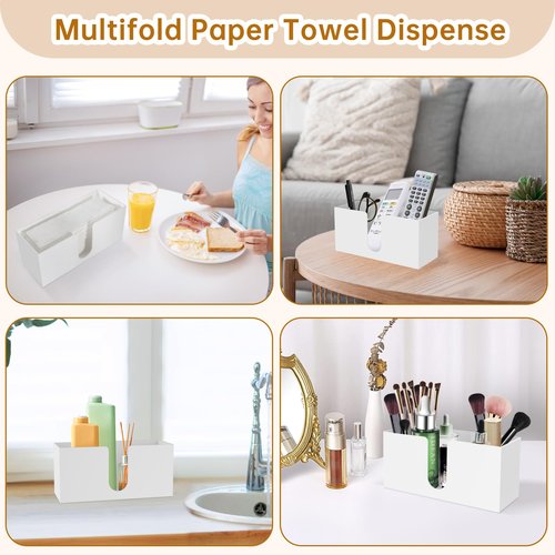1Pack Paper Towel Holder Countertop, White Acrylic Napkin Dispenser, Multifold Paper Towel Dispenser for for Z-fold C-fold MultiFold Trifold-Bathroom Toilet Kitchen Restaurant(3mm Acrylic)