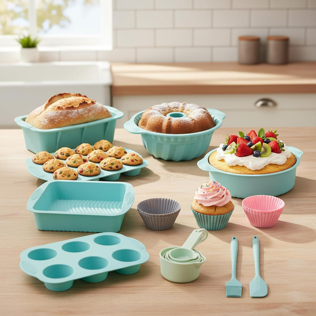 Skiennix 25 PCS Silicone Baking Pans Set - Nonstick Bakeware for Cakes, Muffins & Desserts
