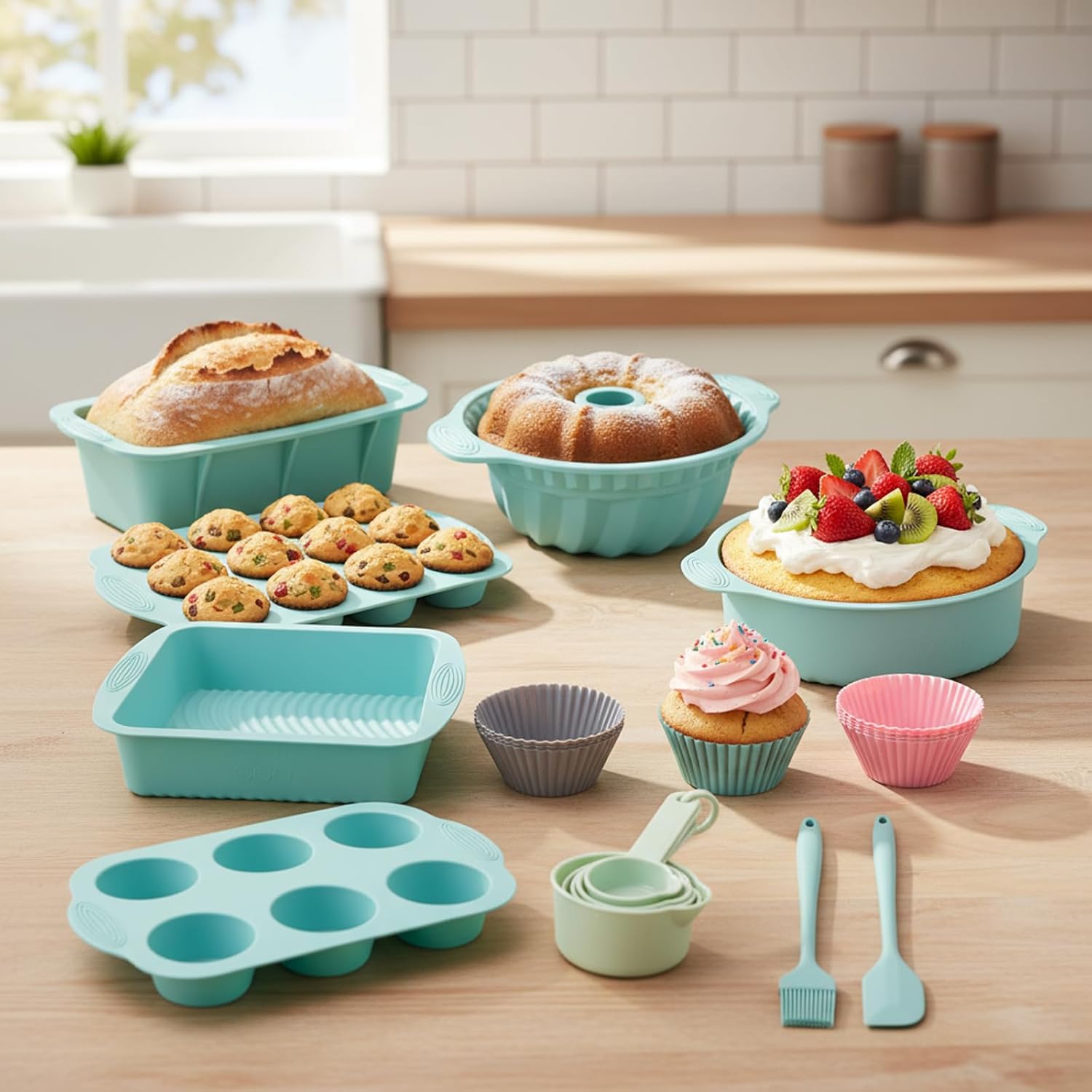 Skiennix 25 PCS Silicone Baking Pans Set - Nonstick Bakeware for Cakes, Muffins & Desserts