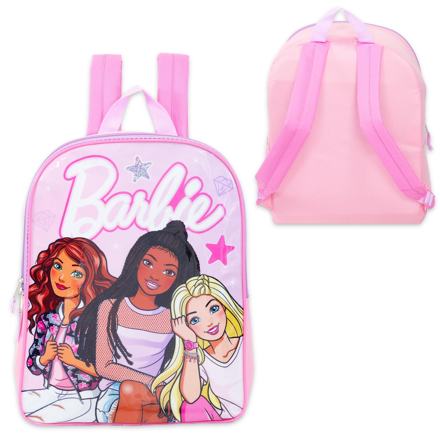 Barbie Backpack for Girls 4-6 - Bundle with 15” School Backpack Plus Water Bottle, Tattoos, More | Barbie School Bag for Kids Set