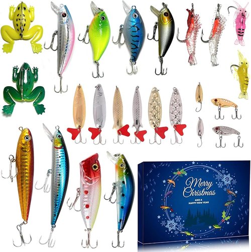 Fishing Advent Calendar 2025 - 24 Days of Christmas Countdown Fishing Lures Set for Enthusiasts