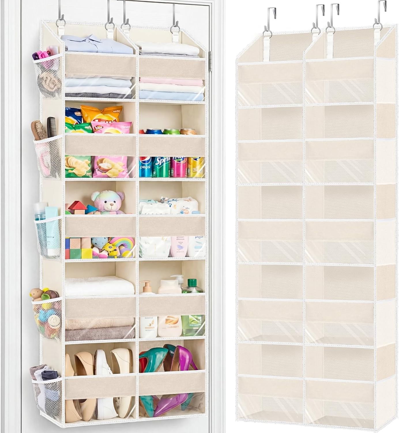 Ofiray-Home Over The Door Organizer - Extra Large 5-Tier Storage with 10 Compartments | Beige, 80 lbs Capacity