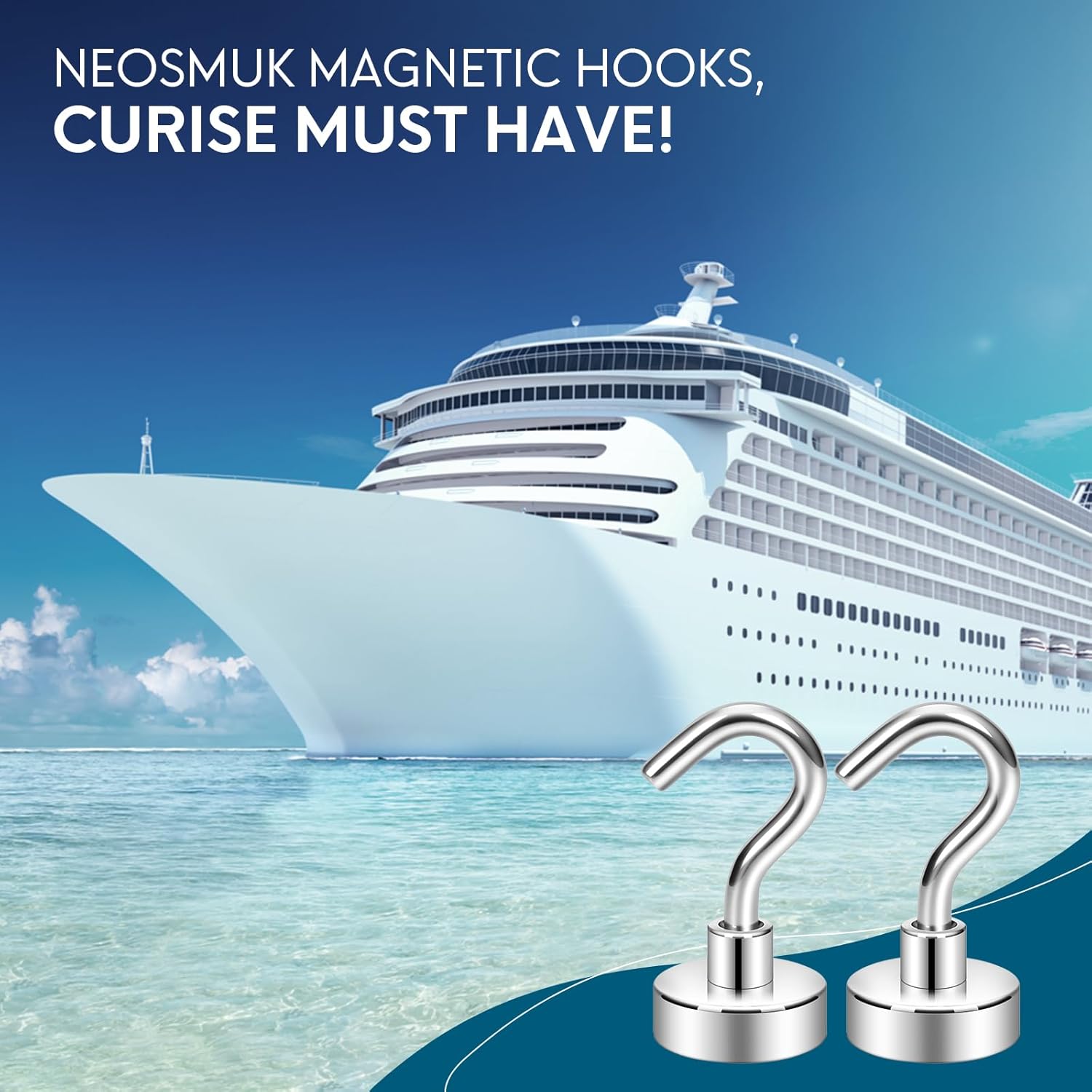 Neosmuk Magnetic Hooks - Heavy Duty 30lb+ Magnetic Hooks for Cruise Cabins, Refrigerators & Grills | Essential Travel Must-Have