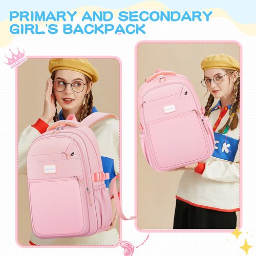 PRAGARI Aesthetic Backpack for School Cute Laptop Pink Backpack Teens Girls Travel Casaul Daypack Lightweight Book Bags
