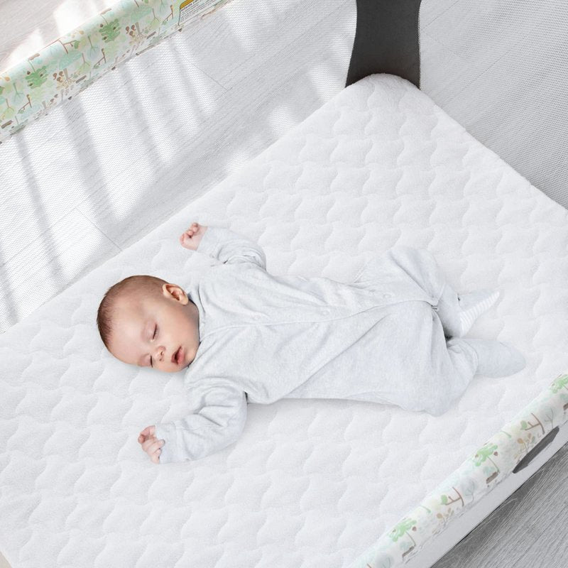 Waterproof Travel Crib Mattress Pad Cover 24" x 42", Fit for Guava Lotus, Dream On Me, UNiPLAY, 2 Pack Travel Crib Mattress Protector Sheets, Quilted Cotton Terry Surface