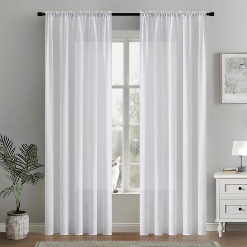 MIULEE White Sheer Curtains - Light Filtering Privacy Drapes | 84 Inches Long, 2 Panels Set for Living Room & Bedroom