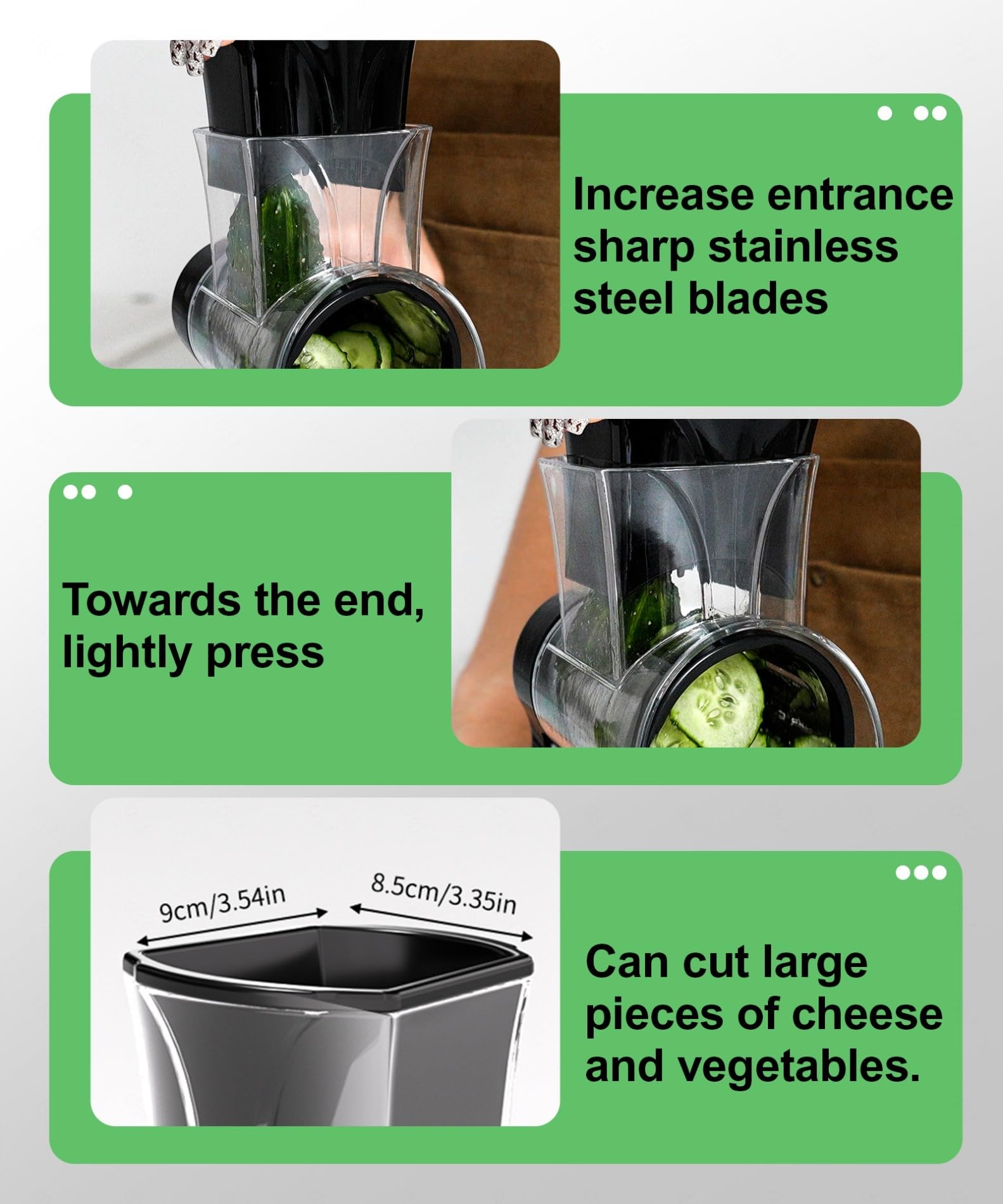 Rotary Cheese Grater, 3 in 1 Cheese Grater Replaceable Stainless Blades Cheese Shredder, Vegetable Slicer, Non-slip Suction Base, Easy to Clean Kitchen Gadgets