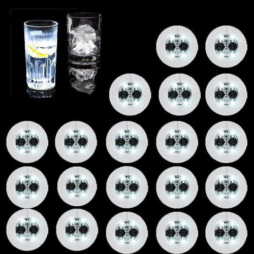 20Pcs LED Coaster Round Flash Cup Mat Sticker Lights for Wine Liquor Bottle, Drinks Party, Bar Party (White)