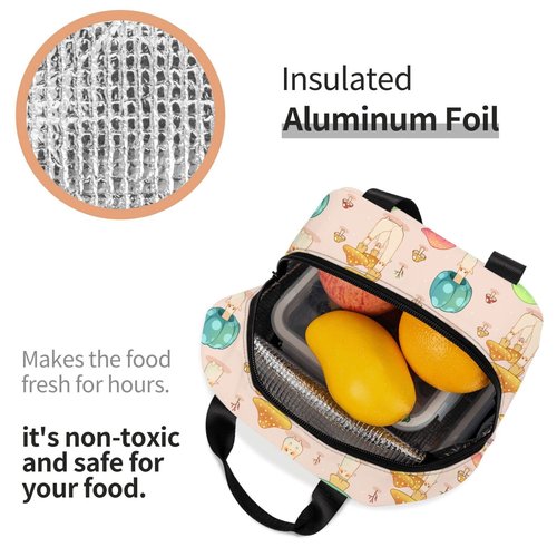 Hmklpi Cute Mushroom Portable Lunch Tote Bag - Reusable Lunch Box for Men and Women - Perfect for Camping/Hiking/Picnic/Beach/Travel