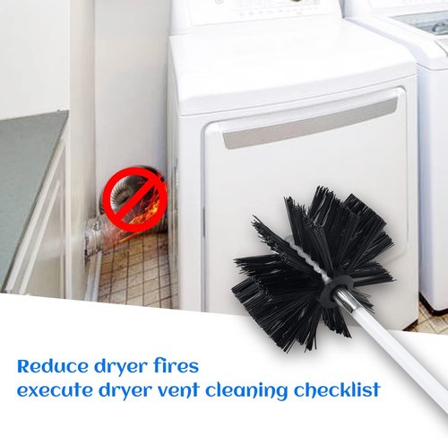 HOKLNUSE Dryer Vent Cleaner Kit - Heavy Duty 30ft Chimney Sweep & Lint Removal Brushes | 4" & 6" Heads