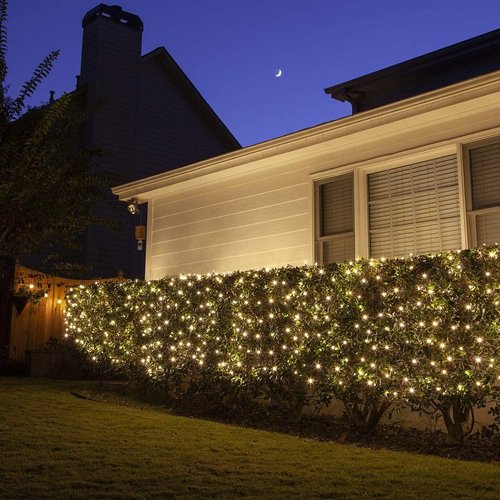LED Christmas Net Lights - 100 LED Warm White Outdoor Decorations | 5ft x 5ft Green Wire for Bushes & Trees