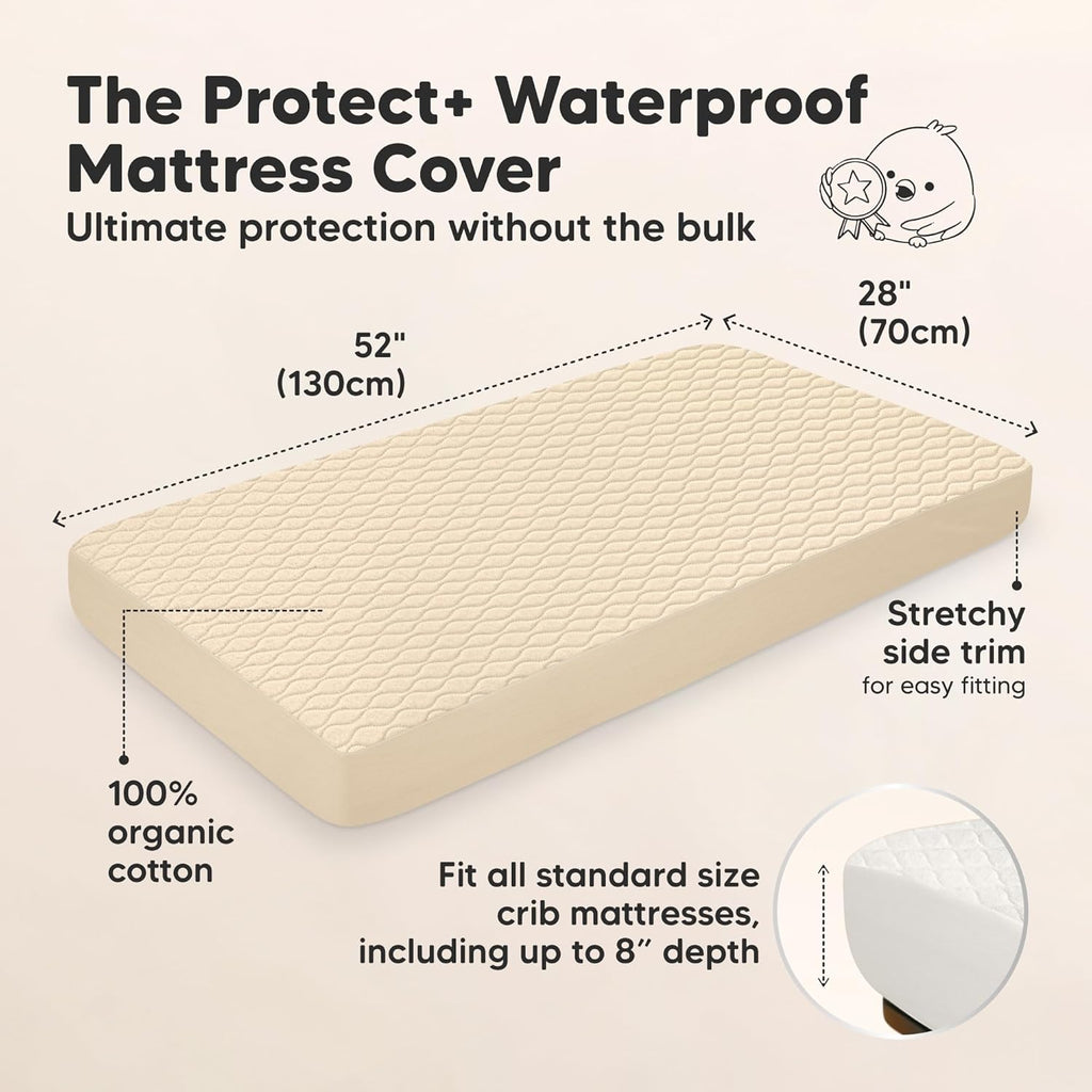 Skiennix 2-Pack Waterproof Crib Mattress Protector - Soft Quilted Cotton, Machine Washable, 52" x 28" (Khaki/Mavy)