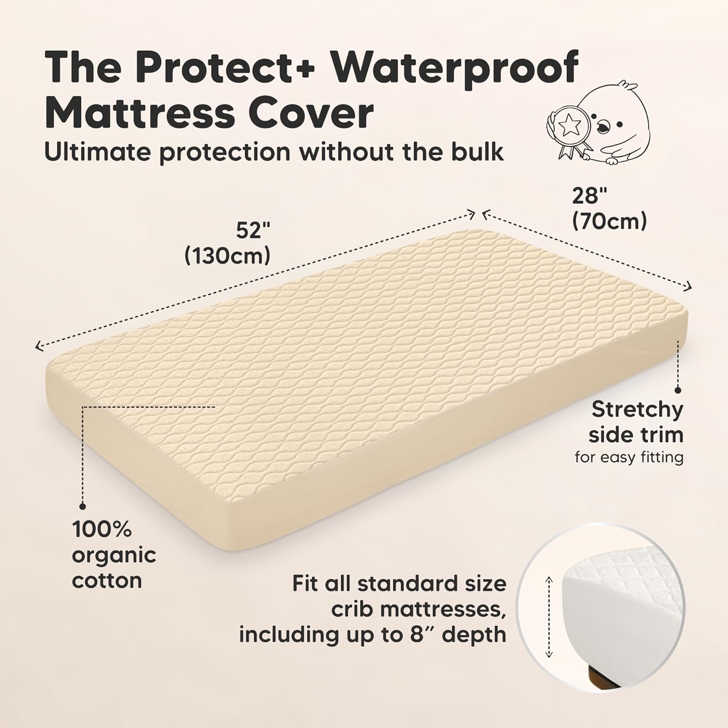 Skiennix 2-Pack Waterproof Crib Mattress Protector - Soft Quilted Cotton, Machine Washable, 52" x 28" (Khaki/Mavy)