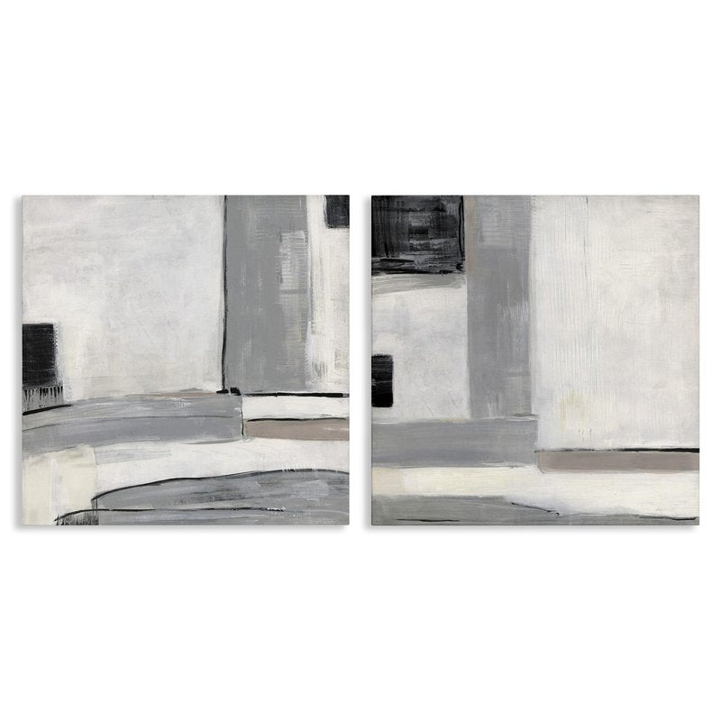 Stupell Industries Industrial Abstract Grey Geometric 2pc Canvas Wall Art Set, Design by Sally Swatland