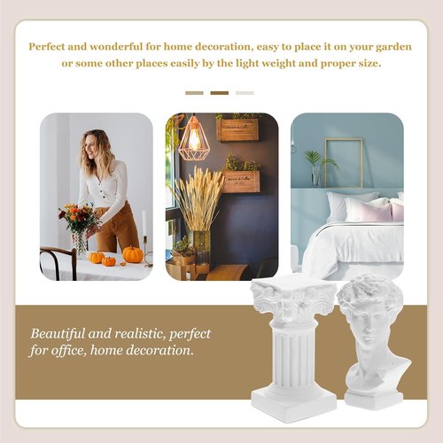 HOMSFOU Greek Statue of David Bust - White Resin Sculpture with Roman Pillars | Elegant Office Decor