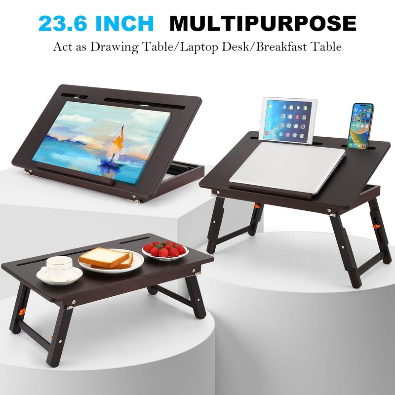 Nnewvante Drawing Table Foldable Drafting Desk with Adjustable Height & Angle Bamboo Drawing Board Easel with Tablet and Phone Slots for Painting, Drafting, Writing, Reading
