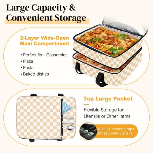 Coobiiya Insulated Casserole Carrier - Keeps Food Hot or Cold | Portable 9" x 13" Lasagna Tote Bag