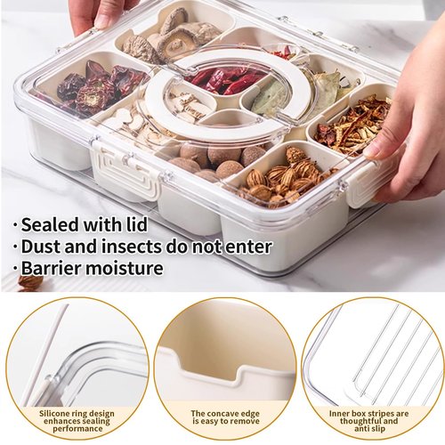 BUNTEY Snackle Box Container Tray with Lid and Handle, Fruit Storage Containers for Fridge, Divided Serving Tray with Lid, Snack Organizer, Portable Travel Snack Container, Perfect for Party, Travel
