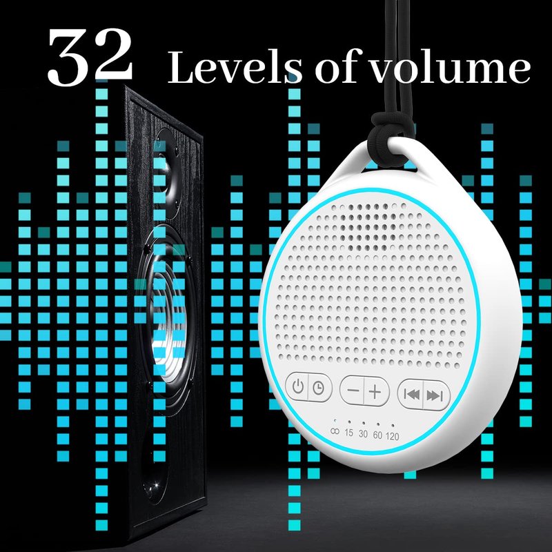 Fourair White Noise Sound Machine with 25 Soothing Natural Sounds Rechargeable Battery Portable for Travel 32 Volume Levels 5 Timers Compact Size for Baby Kids Adults Sleeping (Black-Upgrade)