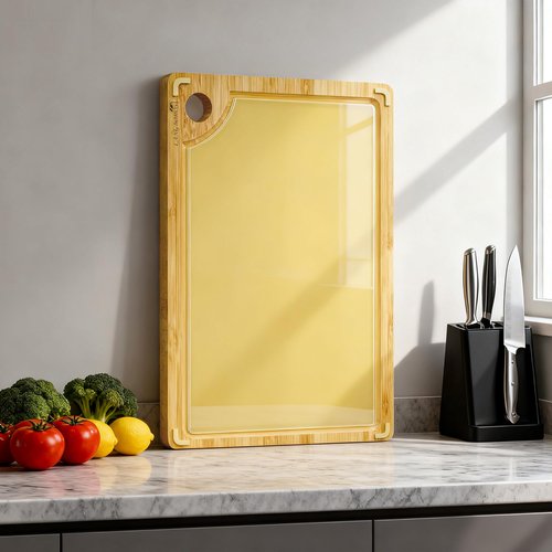 LANGBOHOS Non Toxic Cutting Board、Double Sided Cutting Board、Tempered Glass & Natural Bamboo Chopping Board with Juice Groove BPA Free Cutting Board (Medium-15"L x 10"W)