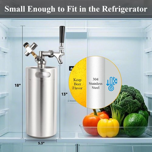 Dbgogo 128oz Mini Keg Growler Tap System, Stainless Steel Mini Keg with 0-60 PSI Mini Co2 Regulator & Self-Closing Beer Faucet, Portable Mini Kegerator for Home to Keep Craft Beer Carbonated and Fresh