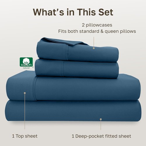 California Design Den Queen Size Cotton Sheet Set - 100% Long Staple Cotton, 400 TC, Peacock Blue
