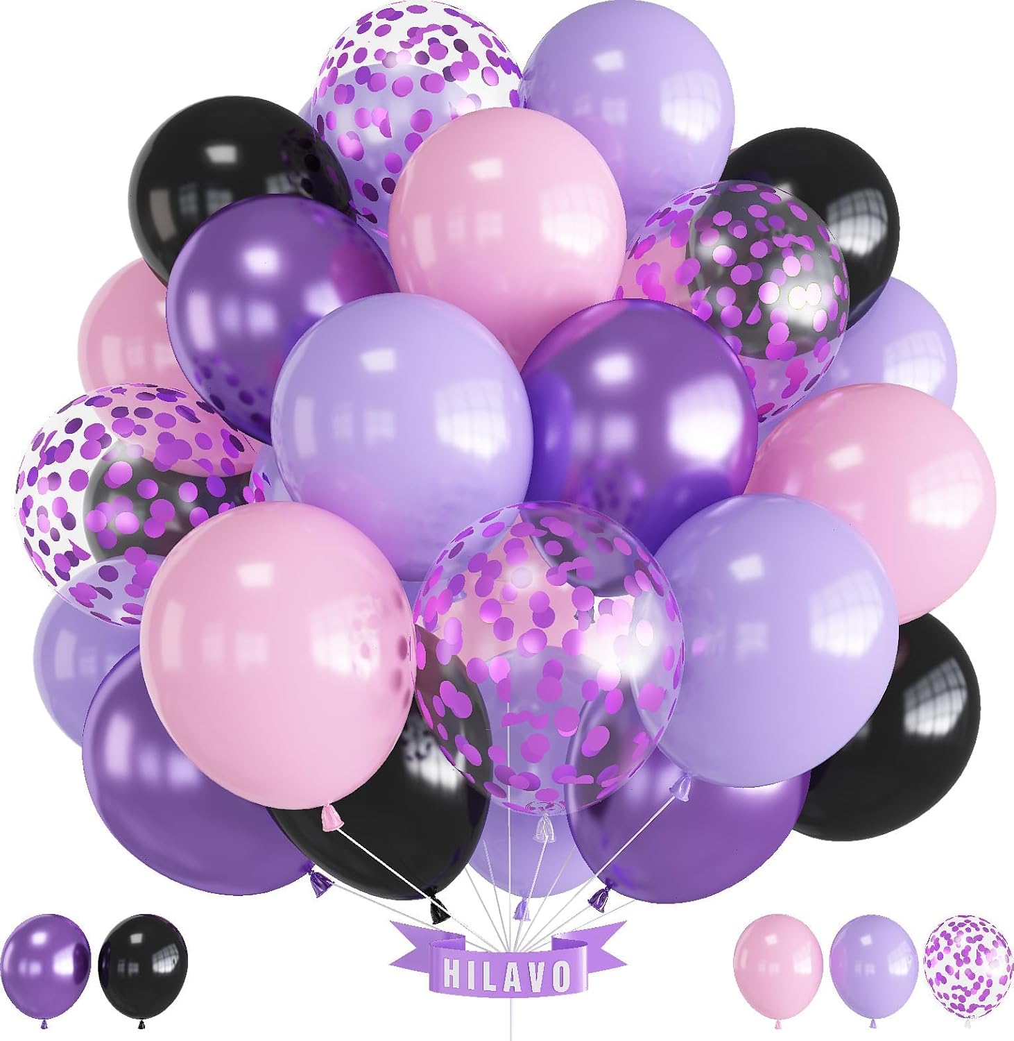 Purple Pink Balloons - 12 Inch Mermaid Halloween Set with Metallic Confetti | 35 Pcs for Parties