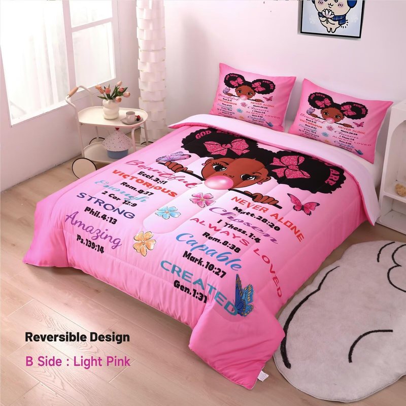 GRAT TIOC Black Girl Magic Comforter Set Queen for Kids Teens Toddler,Black Girl Bedding Set,African American Inspirational Quotes Comforter Set