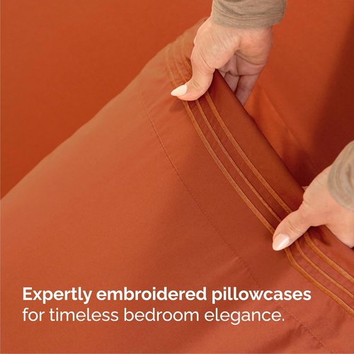 Cal King Size 4-Piece Sheet Set | Regine Switzerland Comfy Cooling Bed Sheets - Soft, Wrinkle-Free, Deep Pockets - Terracotta