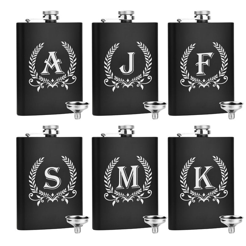 ELEGANTPARK Engraved Groomsman Gifts Set of 8 Groom Best Man Groomsman Flasks Wedding Gifts for Men Bachelor Party Favor Stainless Steel Hip Flask for Liquor with Funnel for Men 8 OZ Black