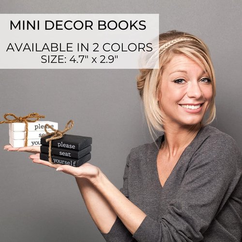 Farmhouse Bathroom Decor - Rustic Mini Wooden Books for Stylish Restroom Shelf - Black Accent