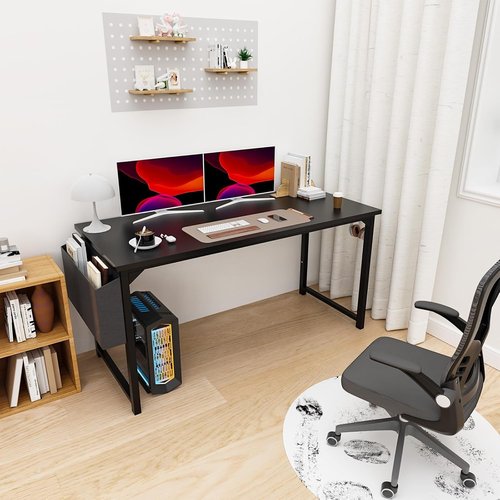 DUMOS 63-Inch Modern Office Computer Desk - Stylish Writing & Study Table for Home | Black Finish