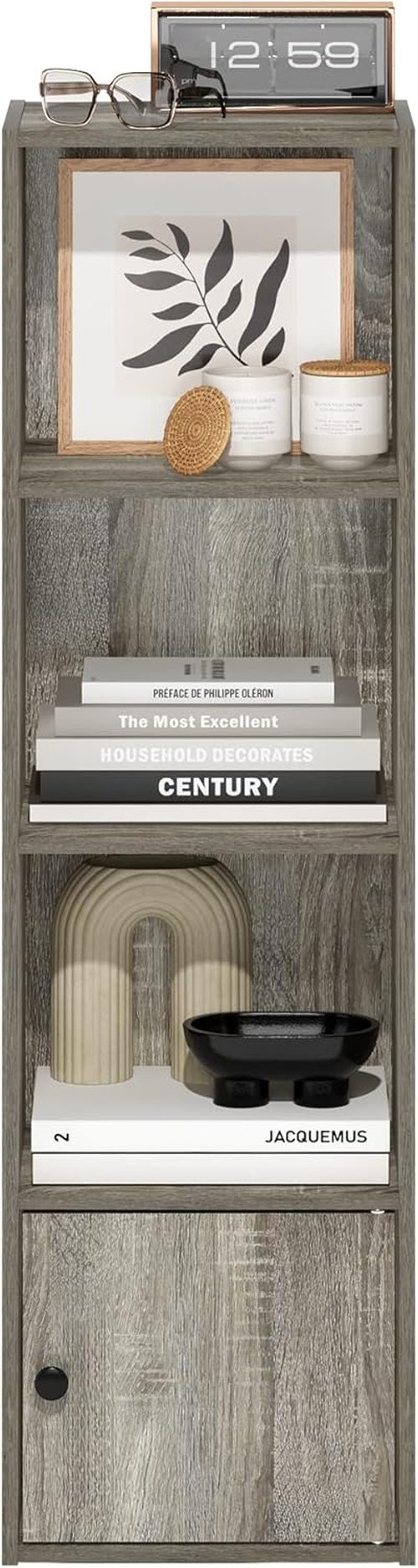 Furinno Luder Bookcase - Stylish Shelf with 1 Door Storage Cabinet | French Oak Finish