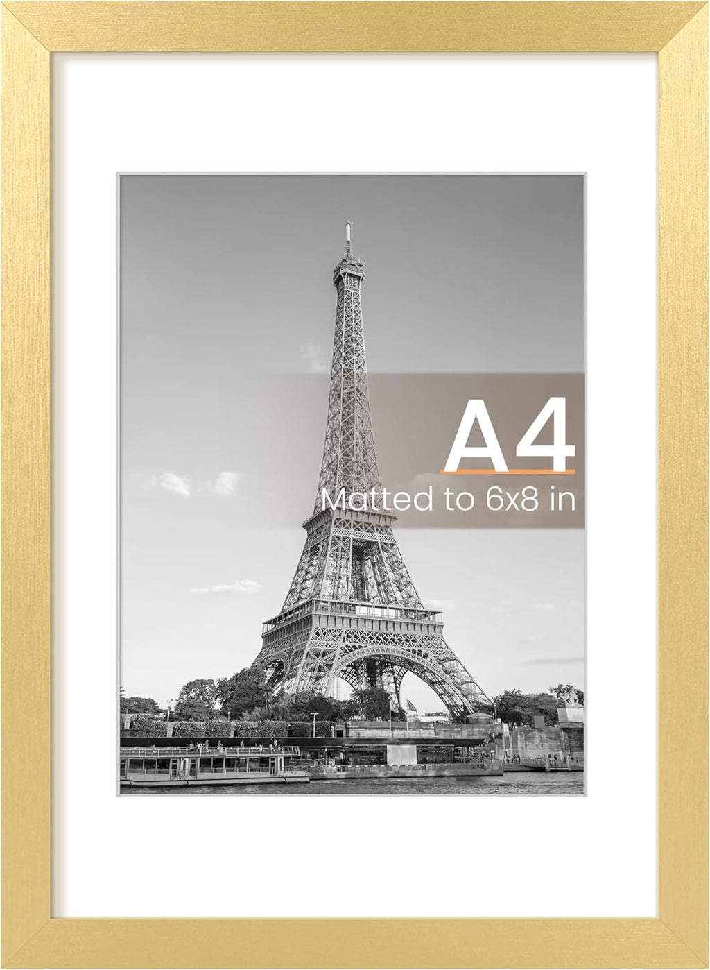 Upsimples A4 Picture Frame - Elegant Gold Wall Hanging for 6x8 Photos with Mat or 8.3x11.7 Without