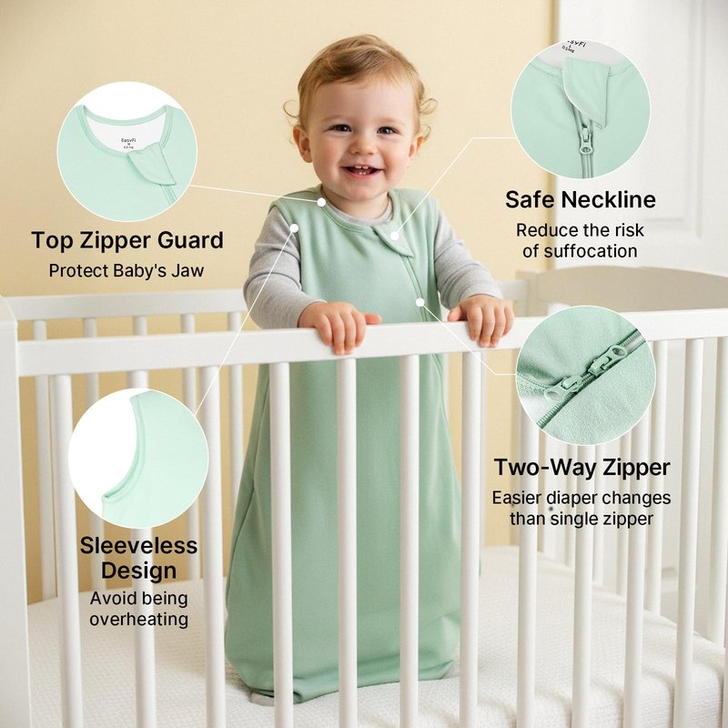 Supersoft Rayon Made from Bamboo Sleep Sack 18-24 Months 0.5 Tog Lightweight Toddler Sleep Sack 2t Baby Wearable Blanket with 2-Way Zipper Summer Unisex Sleeping Bag for Babies (2 Pack) Green & Blue