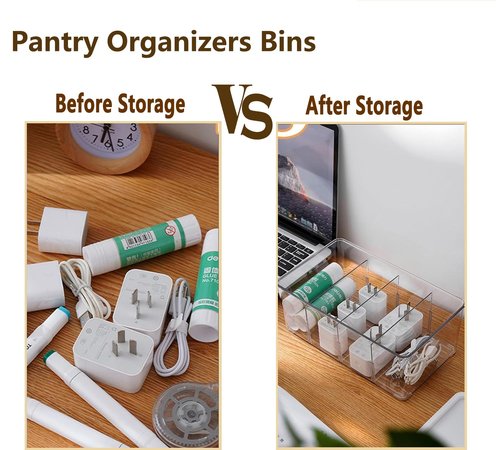 AIYULONG 6 Pack Kitchen Organizers and Storage,Clear Plastic Organizer Bins for Pantry,Fridge,Drawer Organization and Storage, 4 compartment Snack Containers for Spice Packets,Tea bag