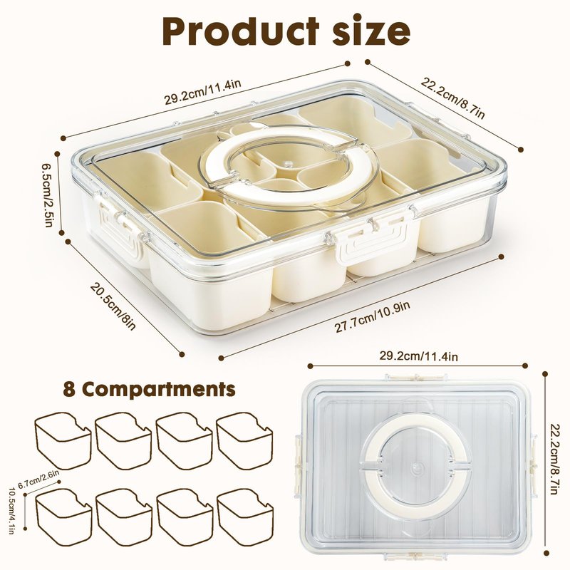 Divided Serving Tray with Lid and Handle,Portable Snack Box Container Snack,Veggie Tray Charcuterie Boxes Fruit Tray Candy Organizer for Entertaining,Party,Picnic,2Pack